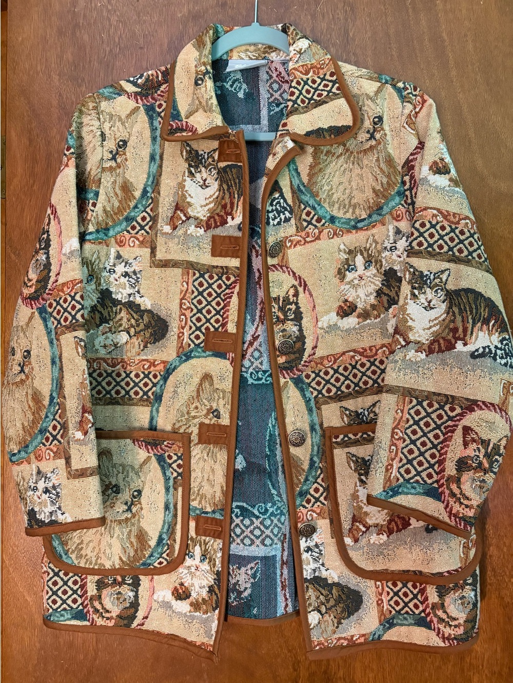 Vtg BLAIR Cat Tapestry Jacket S Kitties Kawaii Grandmacore Blazer